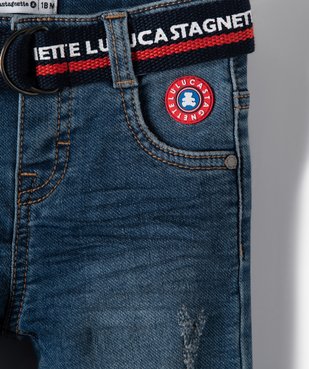 Jean bébé garçon délavé avec ceinture – Lulu Castagnette vue2 - LULUCASTAGNETTE - GEMO