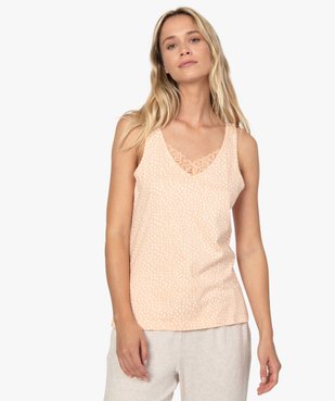 Haut de pyjama femme à col dentelle avec coton bio vue1 - GEMO C4G FEMME - GEMO
