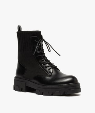 Boots femme unies à semelle crantée et col en maille vue2 - GEMO (CASUAL) - GEMO