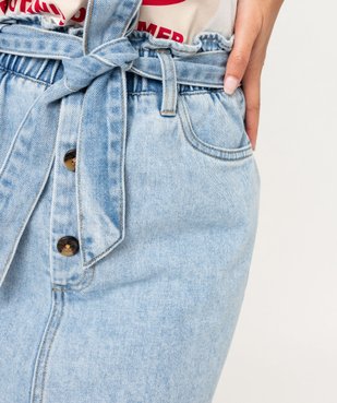 Jupe en jean avec ceinture à nouer femme vue2 - GEMO 4G FEMME - GEMO