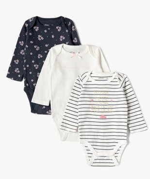 Bodies bébé fille à manches longues col américain (lot de 3) vue1 - GEMO(BB COUCHE) - GEMO