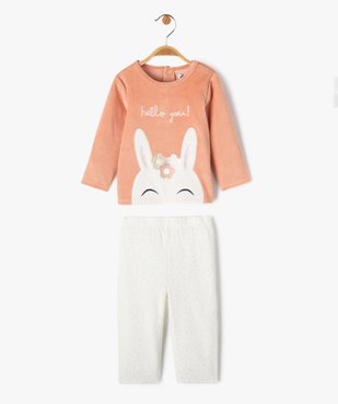 Pyjama 2 pièces en velours avec motif lapin bébé fille vue1 - GEMO(BB COUCHE) - GEMO