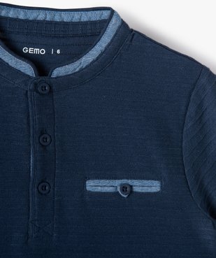Tee-shirt garçon à col mao en maille texturée effet rayé vue3 - GEMO (ENFANT) - GEMO