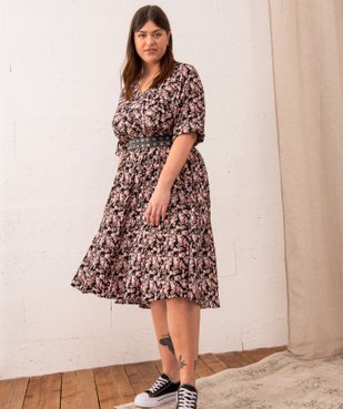 Robe femme grande taille à motifs fleuris et touches pailletées vue6 - GEMO (G TAILLE) - GEMO