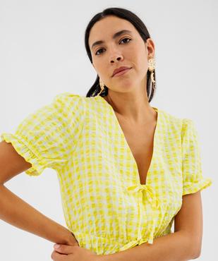 Robe courte à manches courtes en tissu gaufré à carreaux vichy femme vue2 - GEMO(FEMME PAP) - GEMO