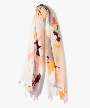 Foulard femme à motifs fleuris multicolores et finitions pompons vue1 - GEMO (ACCESS) - GEMO