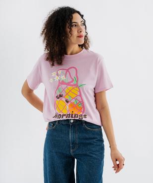 Tee-shirt manches courtes en jersey de coton imprimé femme vue1 - GEMO 4G FEMME - GEMO