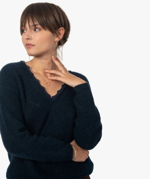 Pull femme avec col V en dentelle vue2 - GEMO C4G FEMME - GEMO