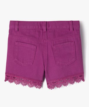 Short en jean coloré avec finition dentelle fille vue3 - GEMO 4G FILLE - GEMO