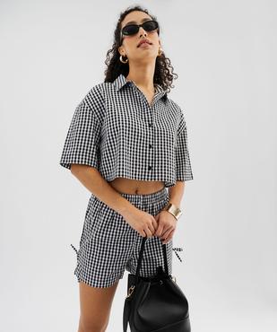Short vichy en seersucker à taille élastiquée femme vue4 - GEMO(FEMME PAP) - GEMO