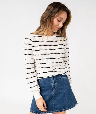 Pull rayé en maille ajourée femme vue1 - GEMO 4G FEMME - GEMO