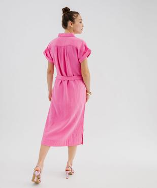 Robe chemise longue à manches courtes en gaze de coton femme vue5 - GEMO(FEMME PAP) - GEMO