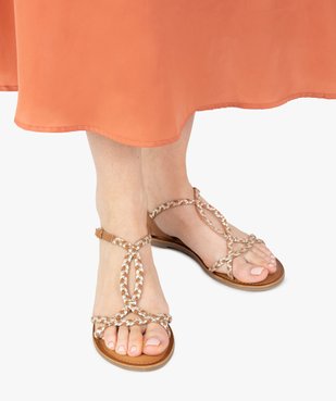 Sandales femme à talon plat et brides tressées en cuir vue1 - GEMO (CASUAL) - GEMO