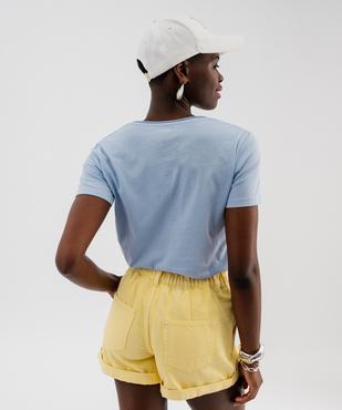 Tee-shirt à manches courtes avec col V roulotté femme vue3 - GEMO(FEMME PAP) - GEMO