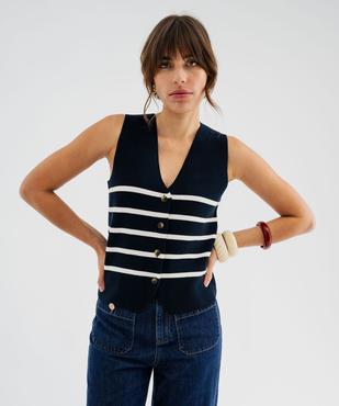 Gilet sans manches à rayures femme - LuluCastagnette vue2 - LULUCASTAGNETTE - GEMO
