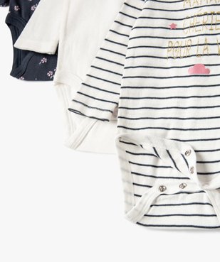 Bodies bébé fille à manches longues col américain (lot de 3) vue3 - GEMO(BB COUCHE) - GEMO