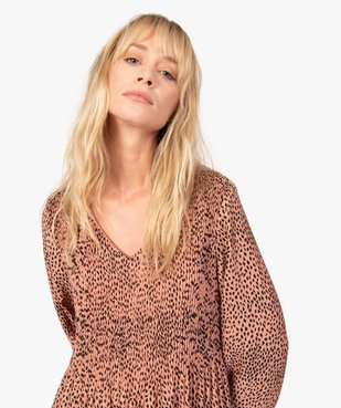 Blouse femme en voile plissé à motifs à manches longues vue2 - GEMO(FEMME PAP) - GEMO