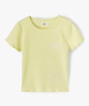 Tee-shirt fille court en nid d’abeille avec manches volantées vue1 - GEMO 4G FILLE - GEMO