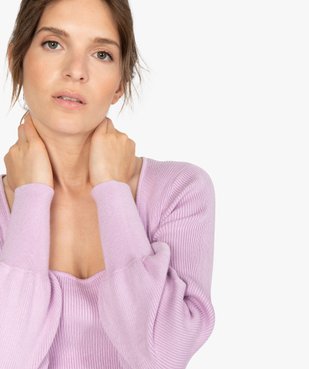 Pull femme en maille côtelée avec grand col carré vue2 - GEMO(FEMME PAP) - GEMO