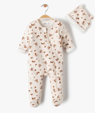 Ensemble bébé 2 pièces : pyjama + bonnet imprimé castor vue1 - GEMO(BB COUCHE) - GEMO