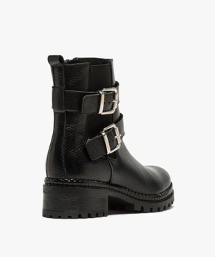 Boots femme à talon large unies en cuir à semelle crantée vue4 - GEMO (CASUAL) - GEMO