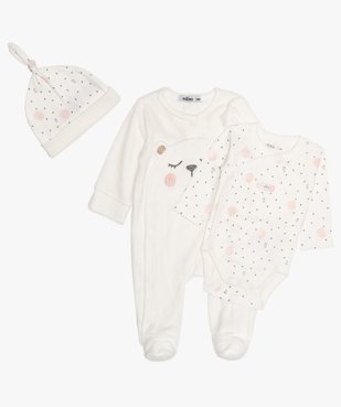 Ensemble bébé fille (3 pièces) pyjama velours, body et bonnet vue1 - GEMO(BB COUCHE) - GEMO