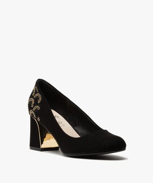 Escarpins femme en suédine avec talon et détails métallisés vue2 - GEMO(URBAIN) - GEMO