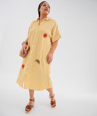 Robe chemise longue et fluide à rayures et motif femme grande taille vue1 - GEMO 4G GT - GEMO