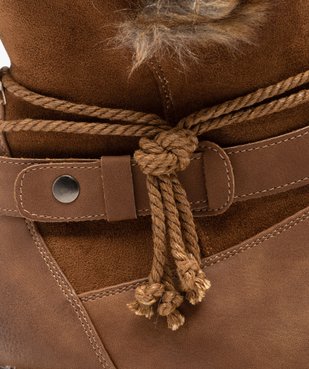 Boots femme unies avec intérieur fourré en peluche et corde nouée  vue6 - GEMO (CONFORT) - GEMO