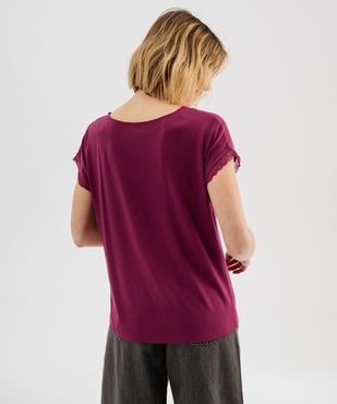 Tee-shirt à manches courtes et col V en dentelle coupe loose femme vue3 - GEMO 4G FEMME - GEMO