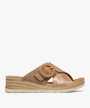 Mules à talon compensé et larges brides fantaisie femme vue1 - EMILIA ROSA - GEMO