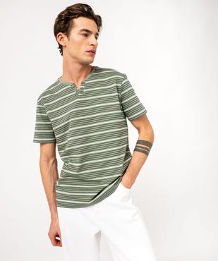 Tee-shirt manches courtes à rayures et col fantaisie homme vue2 - GEMO 4G HOMME - GEMO