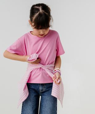 Tee-shirt manches courtes uni en coton épais fille vue6 - GEMO (ENFANT) - GEMO