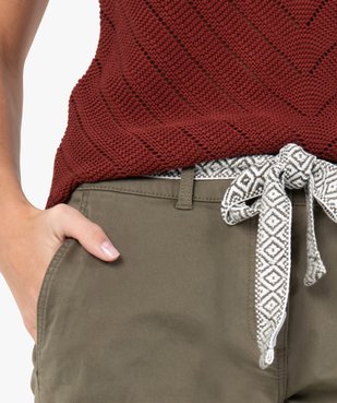 Pantalon femme en toile avec ceinture tissée vue2 - GEMO(FEMME PAP) - GEMO
