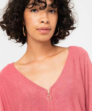 Pull col V zippé et manches chauve-souris femme vue2 - GEMO 4G FEMME - GEMO