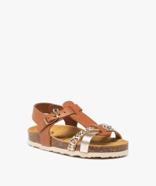 Sandales bébé fille à brides métallisées dessus cuir vue2 - GEMO(BEBE DEBT) - GEMO
