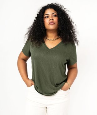 Tee-shirt manches courtes pailleté à col V femme grande taille vue1 - GEMO (G TAILLE) - GEMO