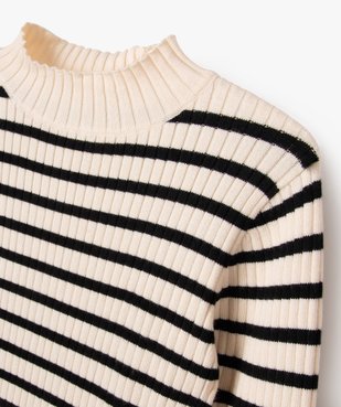 Pull rayé en maille côtelée à col montant fille vue2 - GEMO 4G FILLE - GEMO