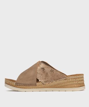 Mules à talon compensé et larges brides fantaisie femme vue3 - EMILIA ROSA - GEMO