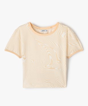 Tee-shirt fille court et imprimé avec nœud fantaisie au dos vue1 - GEMO (JUNIOR) - GEMO