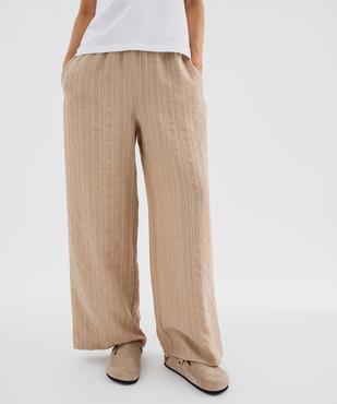 Pantalon large et fluide en toile texturée femme vue4 - GEMO 4G FEMME - GEMO