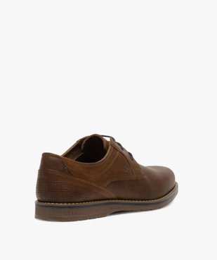 Derbies homme unis en cuir avec surpiqûres ton sur ton vue4 - GEMO(URBAIN) - GEMO