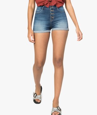 Short en jean femme taille haute avec revers cousus vue1 - GEMO(FEMME PAP) - GEMO