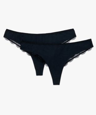 Tanga sans coutures en microfibre et dentelle femme (lot de 2) vue7 - GEMO 4G FEMME - GEMO