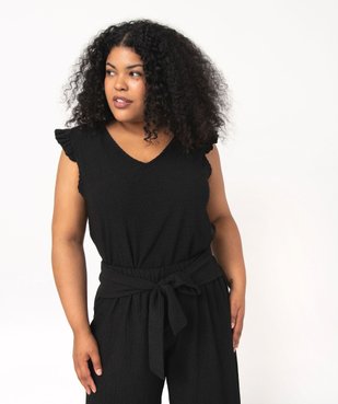 Tee-shirt col V avec volants aux emmanchures femme grande taille vue2 - GEMO (G TAILLE) - GEMO