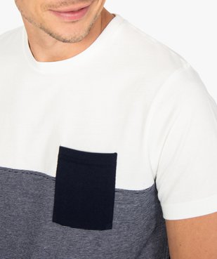 Tee-shirt homme à manches courtes bicolore uni/rayé vue2 - GEMO (HOMME) - GEMO