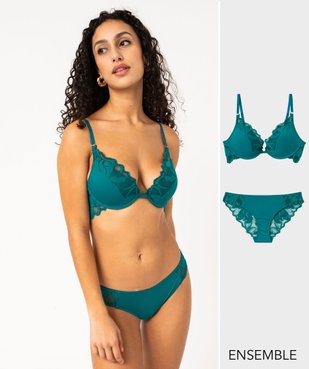 Ensemble soutien-gorge push-up et culotte vert canard pour femme - GEMO
