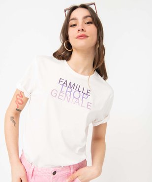 Tee-shirt femme à manches courtes avec message pailleté vue1 - GEMO(FEMME PAP) - GEMO