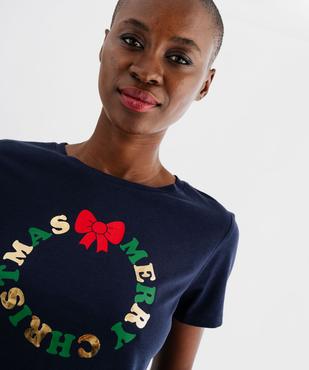 Tee-shirt manches courtes avec inscription spéciale Noël femme vue2 - GEMO(FEMME PAP) - GEMO