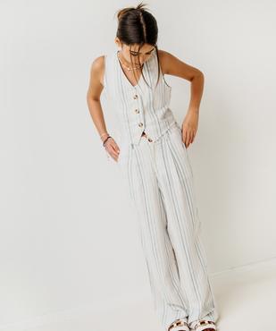 Pantalon large en viscose et lin rayé fille vue5 - GEMO 4G FILLE - GEMO